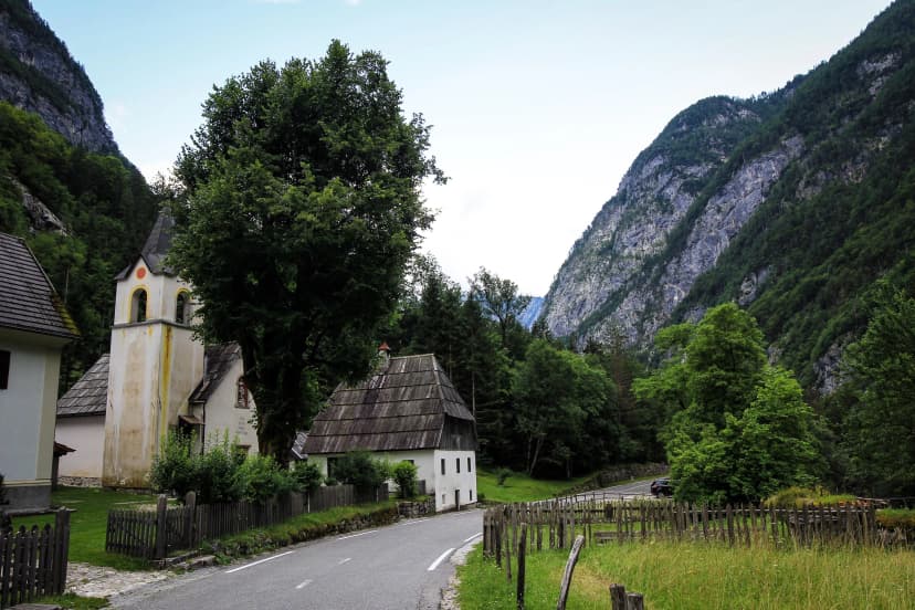 Tožbarjevo Znamenje chapel view, Trenta, Triglav, Slovenia