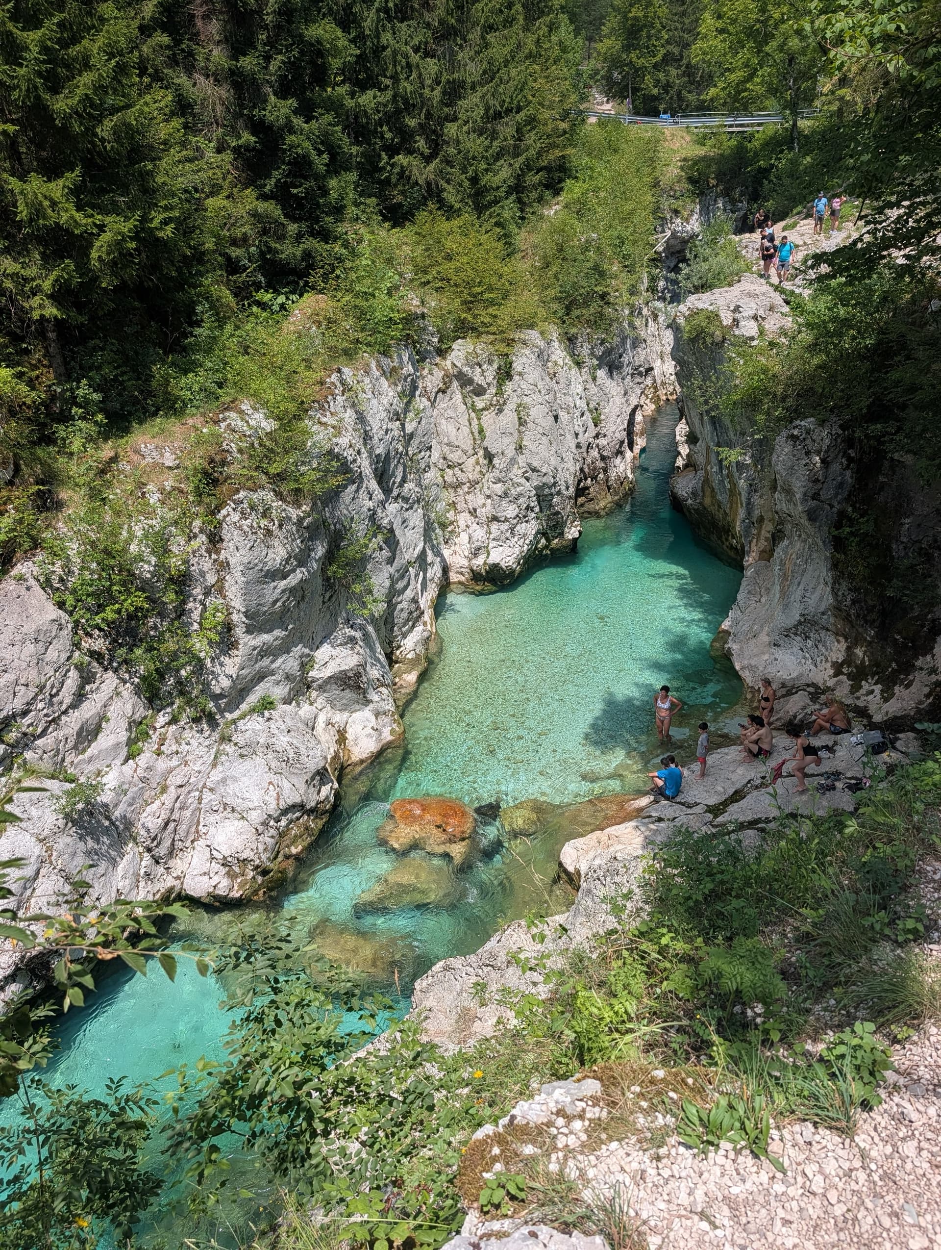 Soča Gorge with turquoise river water and rocky cliffs in Slovenia