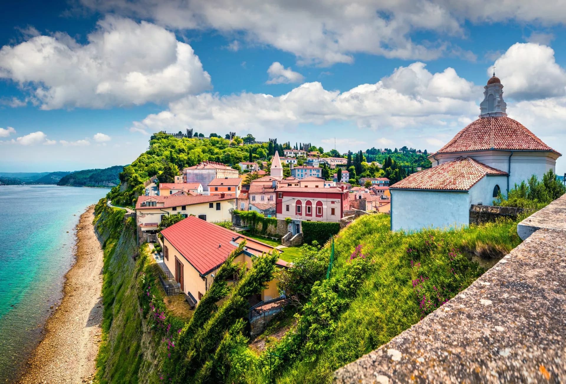 bright view of old town piran